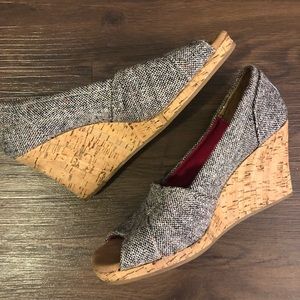 Tom Open Toed Tweed and Cork Wedges